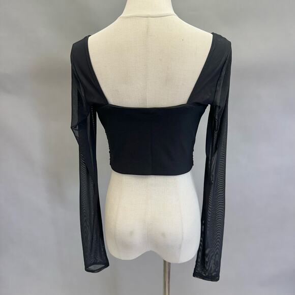 Abercrombie & Fitch black ruched mesh corset style long sleeve top size medium - Picture 3 of 16